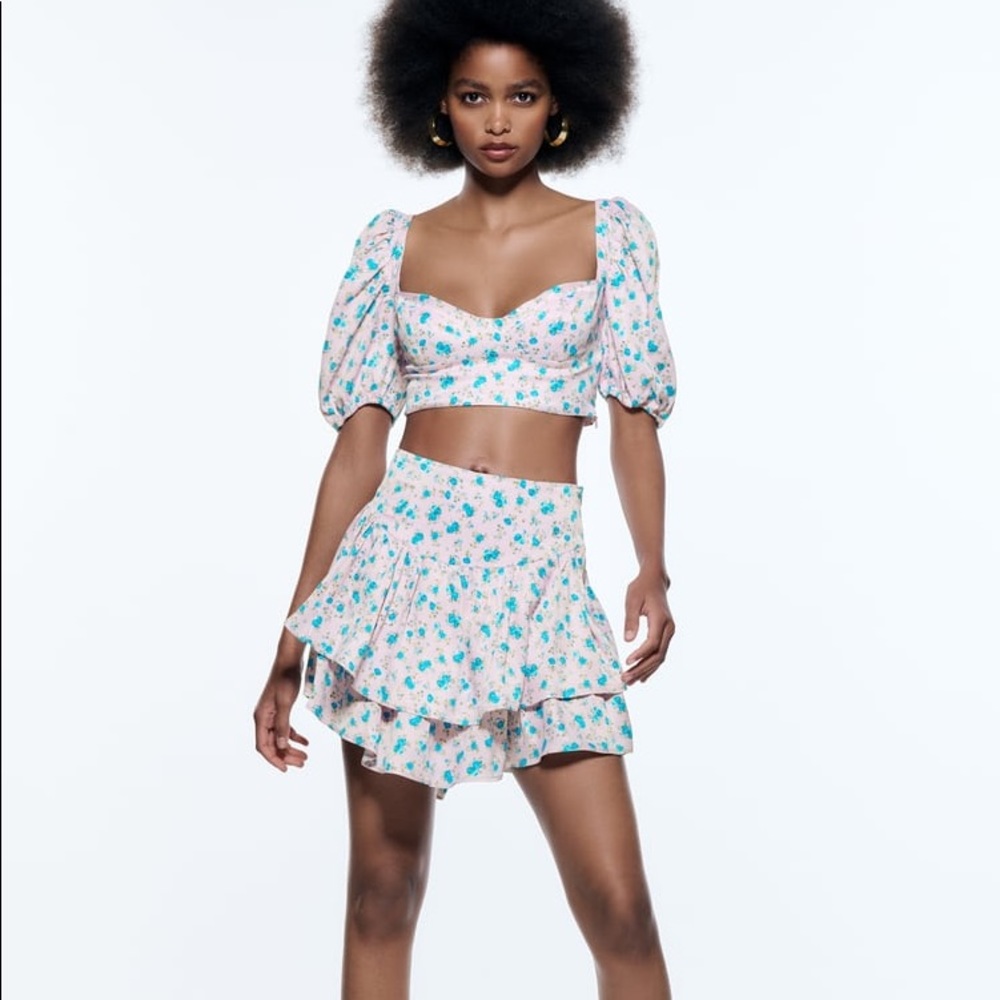 Zara Floral Print Satin Effect Corset Top - Picture 12 of 14